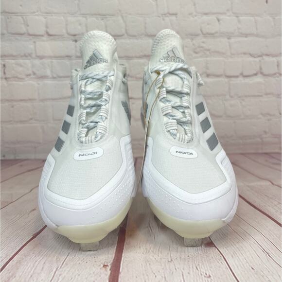 Adidas Icon 7 Boost White Silver Baseball Metal Cleats Mens Size 8 (S23847)